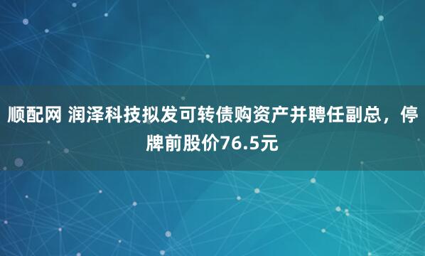 顺配网 润泽科技拟发可转债购资产并聘任副总，停牌前股价76.5元